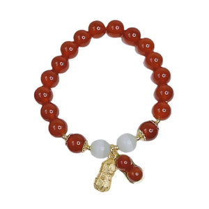 Red Agate Cat's Eye Beaded Strand Bracelet with Peanut Charm
