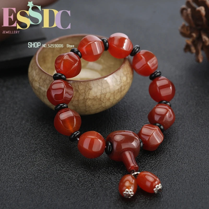 Red Carnelian Lantern Bracelet, National Style Lady Circle Bead Jewelry