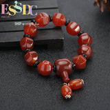 Red Carnelian Lantern Bracelet, National Style Lady Circle Bead Jewelry