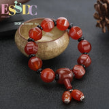 Red Carnelian Lantern Bracelet, National Style Lady Circle Bead Jewelry