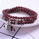 Red Garnet Stone Beaded Bracelet Elephant Accessory Woman Jewelry Gift