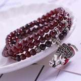 Red Garnet Stone Beaded Bracelet Elephant Accessory Woman Jewelry Gift