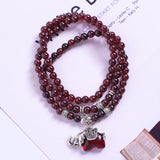 Red Garnet Stone Beaded Bracelet Elephant Accessory Woman Jewelry Gift