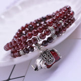 Red Garnet Stone Beaded Bracelet Elephant Accessory Woman Jewelry Gift