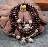 Red Garnet Beaded Bracelet with Fox Charm - Woman Jewelry Gift