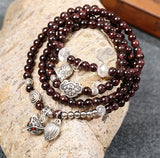 Red Garnet Beaded Bracelet with Fox Charm - Woman Jewelry Gift