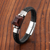 Red Tiger Eye Stone Men's Bracelet Stainless Steel Leather Rope