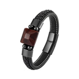 Red Tiger Eye Stone Men's Bracelet Stainless Steel Leather Rope