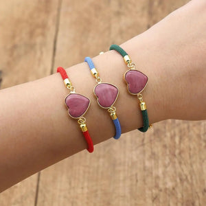 Rhodonite Stone Heart Bracelet Women Charm Jewelry Gift
