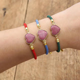 Rhodonite Stone Heart Bracelet Women Charm Jewelry Gift