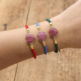 Rhodonite Stone Heart Bracelet Women Charm Jewelry Gift