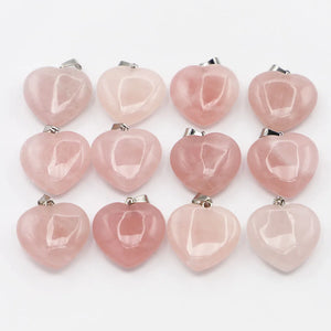 Rose Quartz Crystal Heart Necklace Pendants DIY Jewelry Gift