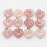 Rose Quartz Crystal Heart Necklace Pendants DIY Jewelry Gift