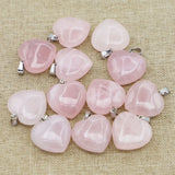 Rose Quartz Crystal Heart Necklace Pendants DIY Jewelry Gift