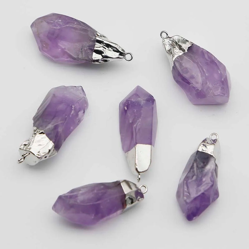 Amethyst Pendant Silver Plated Necklace Charm Jewelry DIY Earring