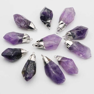 Amethyst Pendant Silver Plated Necklace Charm Jewelry DIY Earring