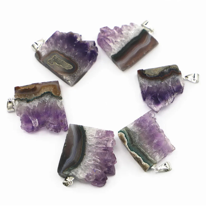 Amethysts Slice Druzys Mexican Pendants Healing Crystal Quartz Necklace