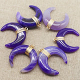 Agate Bull Horn Pendant Moon Necklace Charms Jewelry 4Pcs