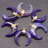 Agate Bull Horn Pendant Moon Necklace Charms Jewelry 4Pcs