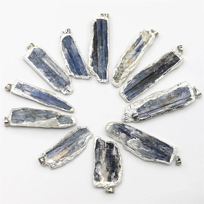 Natural Stone Kyanite Pendants Jewelry Plating Silver Raw Nugget For Earrings