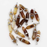 Brown Agate Stone Point Pillar Pendants for DIY Jewelry 24Pcs