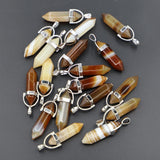 Brown Agate Stone Point Pillar Pendants for DIY Jewelry 24Pcs
