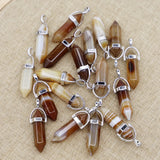 Brown Agate Stone Point Pillar Pendants for DIY Jewelry 24Pcs