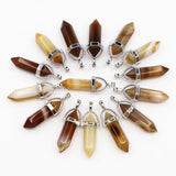 Brown Agate Stone Point Pillar Pendants for DIY Jewelry 24Pcs