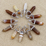 Brown Agate Stone Point Pillar Pendants for DIY Jewelry 24Pcs