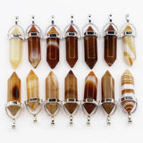 Brown Agate Stone Point Pillar Pendants for DIY Jewelry 24Pcs
