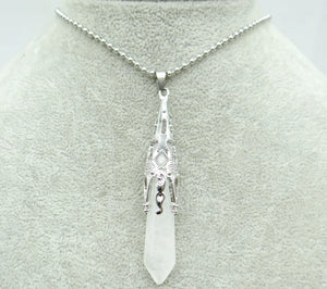 Natural Stone Crystal Quartz Pendulum Hexagon Pendant Necklace