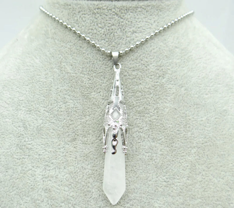 Natural Stone Crystal Quartz Pendulum Hexagon Pendant Necklace
