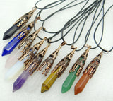 Natural Stone Crystal Quartz Pendulum Hexagon Pendant Necklace