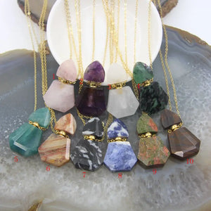 Natural Stone Faceted Slabs Perfume Bottle Pendant Necklaces