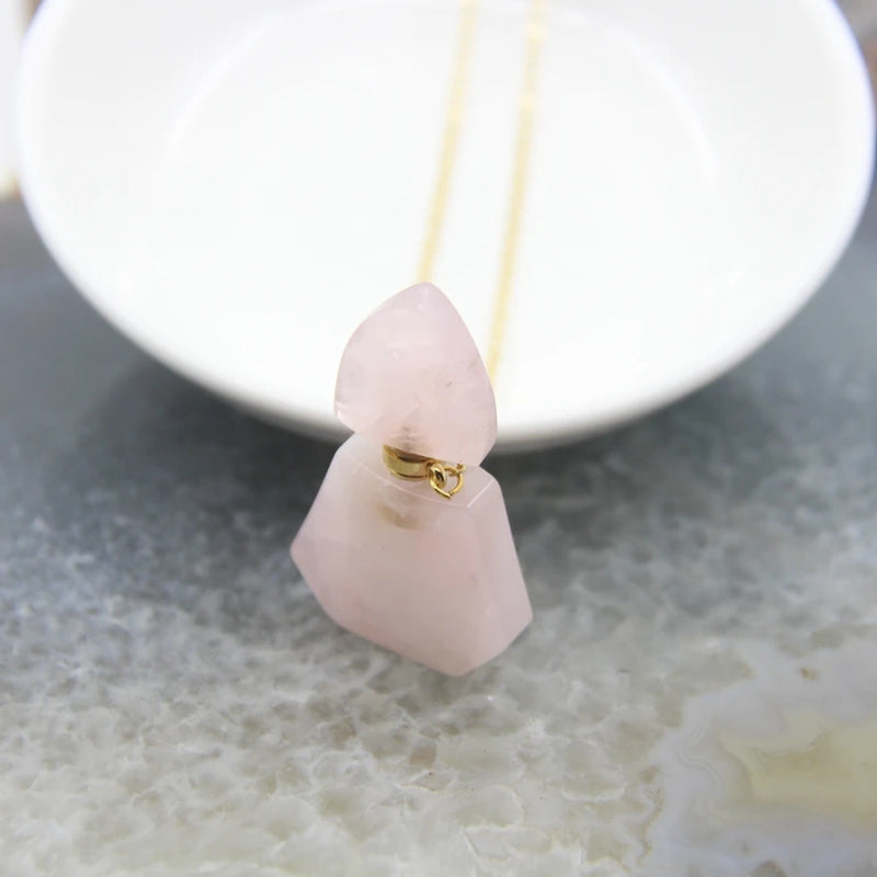 Natural Stone Faceted Slabs Perfume Bottle Pendant Necklaces