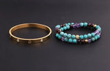 Natural Stone Female CZ Pave Ball Mix Beads Elastic Bracelet Lady Jewelry Gift