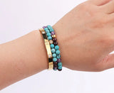 Natural Stone Female CZ Pave Ball Mix Beads Elastic Bracelet Lady Jewelry Gift