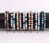 Natural Stone Female CZ Pave Ball Mix Beads Elastic Bracelet Lady Jewelry Gift