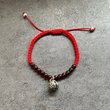 Natural Stone Garnet Bracelet Red Thread 925 Sterling Silver Bell Charm Bracelet