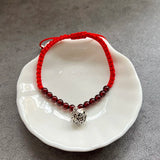 Natural Stone Garnet Bracelet Red Thread 925 Sterling Silver Bell Charm Bracelet