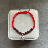 Natural Stone Garnet Bracelet Red Thread 925 Sterling Silver Bell Charm Bracelet