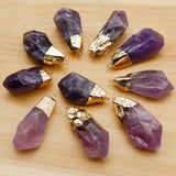 Amethyst Pendant Golden Plated Quartz Crystal Necklace Earring DIY Jewelry