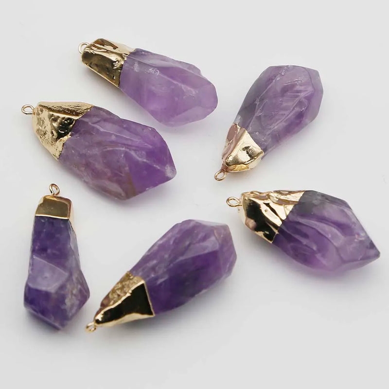 Amethyst Pendant Golden Plated Quartz Crystal Necklace Earring DIY Jewelry