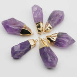 Amethyst Pendant Golden Plated Quartz Crystal Necklace Earring DIY Jewelry
