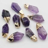 Amethyst Pendant Golden Plated Quartz Crystal Necklace Earring DIY Jewelry