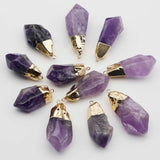 Amethyst Pendant Golden Plated Quartz Crystal Necklace Earring DIY Jewelry