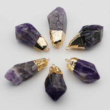 Amethyst Pendant Golden Plated Quartz Crystal Necklace Earring DIY Jewelry