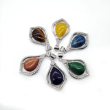 Malachite Tiger Eye Stone Water Drop Rhinestone Pendant Necklace