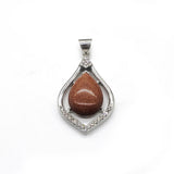 Malachite Tiger Eye Stone Water Drop Rhinestone Pendant Necklace