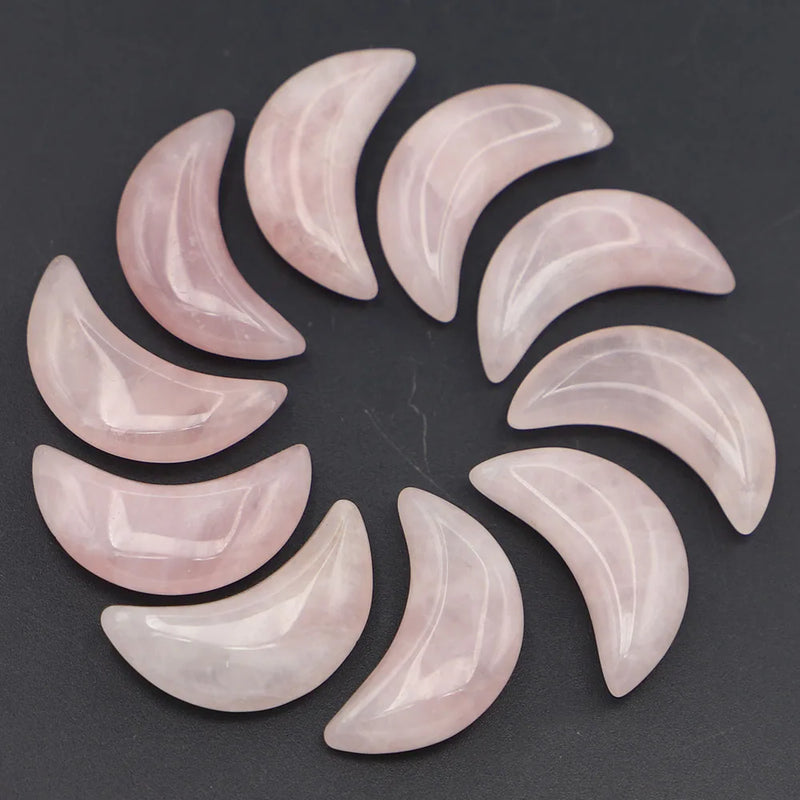 Rose Quartz Moon Gemstone Home Ornament Craft Gift Decor 12Pcs